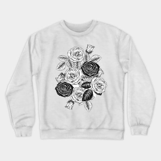 Black and White Roses Crewneck Sweatshirt by SWON Design